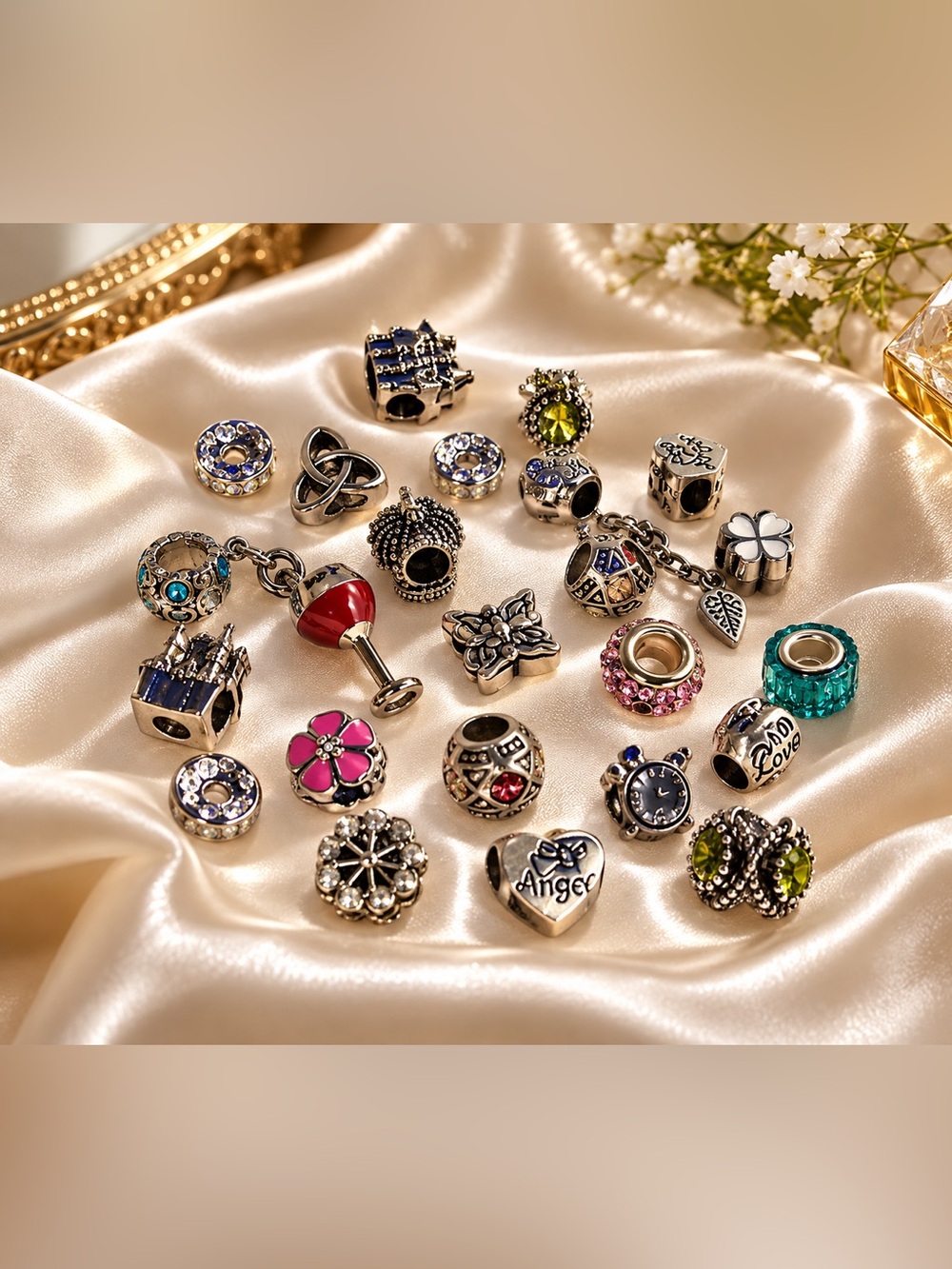 Sterling Silver Charm Bead Collection with Multicolor Accents